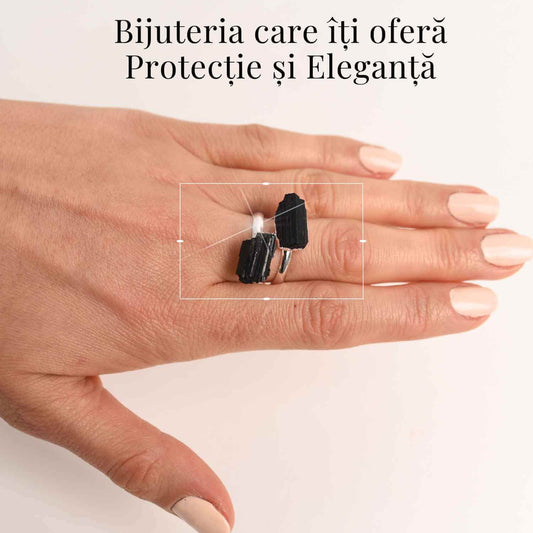 Inel Argintiu cu Dubla Turmalina Neagra - Protectie si Eleganta