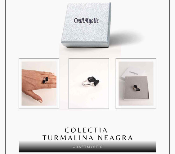 Inel Argintiu cu Dubla Turmalina Neagra - Protectie si Eleganta
