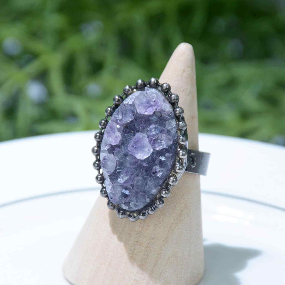 Inel Vintage cu cluster Ametist pentru Femei - Design Antic, Bijuterie de Farmec, Ideal pentru Aniversari, Zile de Nastere