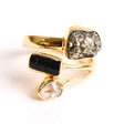 Inel din Argint 925 placat cu Aur de 18K cu Pirita, Turmalina Neagra si Diamant Herkimer 4.35gr , M52 / 6 – Protectie, Claritate și Forta Interioara