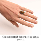 Inel ajustabil argintiu cu Ochi de Tigru – putere si protectie