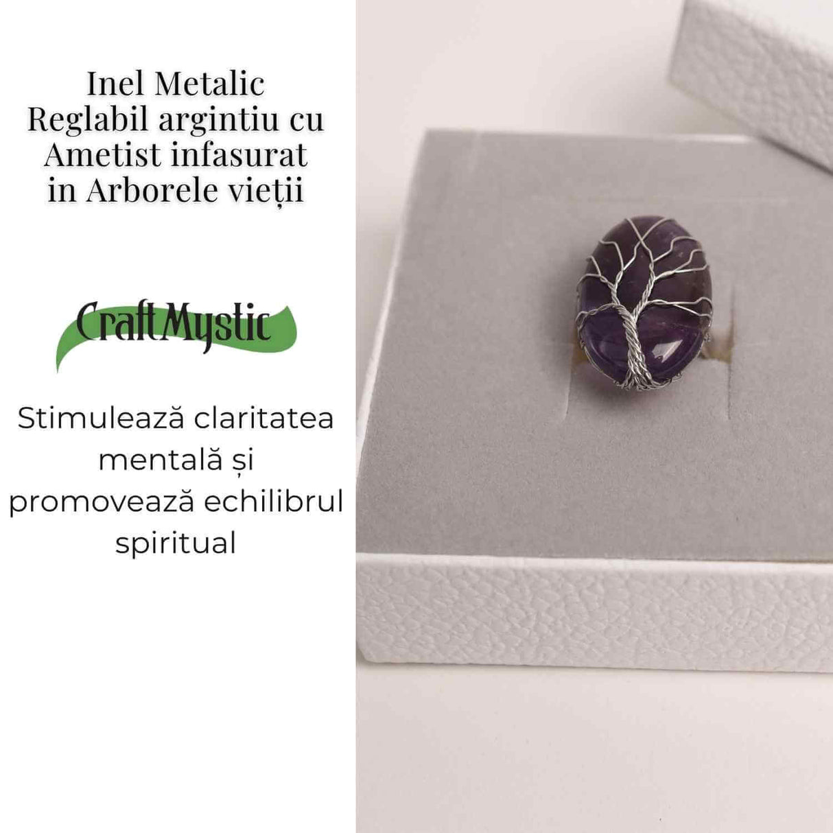 Inel Reglabil cu Ametist si Model Arborele Vietii - Energie si Echilibru