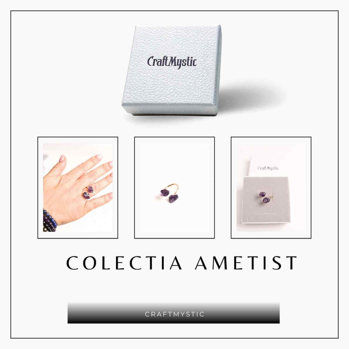 Inel reglabil cu dublu Ametist – Claritate mentala si echilibru spiritual