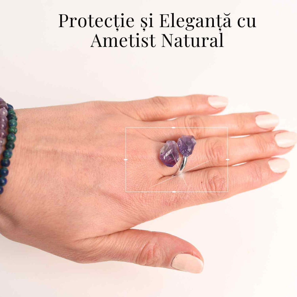 Inel Argintiu Reglabil cu Dublu Ametist - Eleganta si Energie Pozitiva