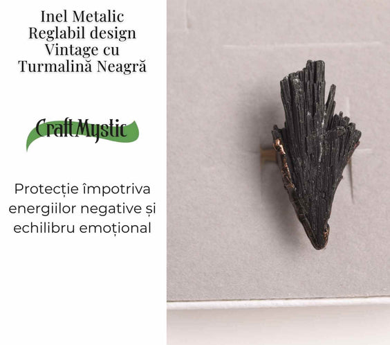 Inel Reglabil Vintage cu Turmalina Neagra aripa – Protectie si echilibru energetic