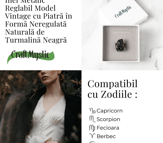 Inel Reglabil Vintage cu Turmalina Neagra – Protectie Energetica
