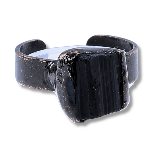 Inel vintage ajustabil cu Turmalina Neagra, pentru protectie si echilibru energetic