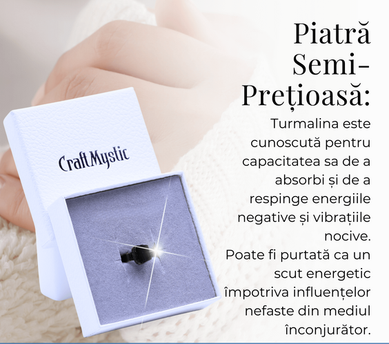 Inel vintage ajustabil cu Turmalina Neagra, pentru protectie si echilibru energetic
