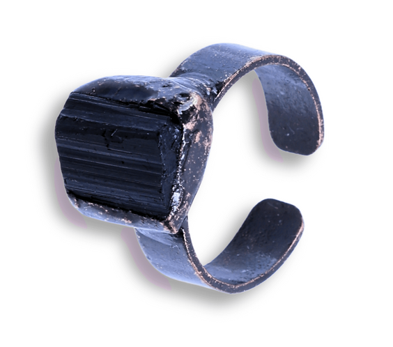 Inel vintage ajustabil cu Turmalina Neagra, pentru protectie si echilibru energetic