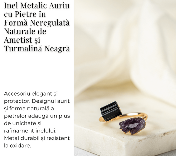 Inel reglabil cu Ametist si Turmalina – Echilibru si Energie Pozitiva