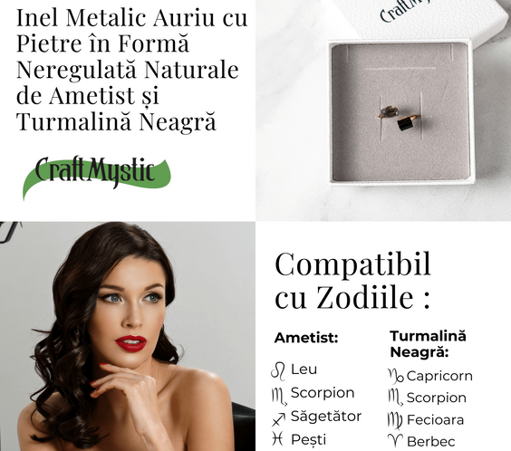Inel reglabil cu Ametist si Turmalina – Echilibru si Energie Pozitiva