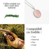 Colier cu argint 925 si piatra din cuart roz natural 9.46 - 10.04 grame – Echilibru si iubire profunda