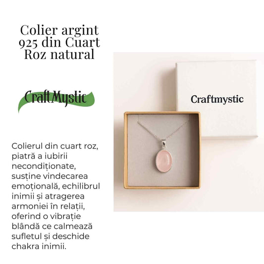 Colier cu argint 925 si piatra din cuart roz natural 9.46 - 10.04 grame – Echilibru si iubire profunda