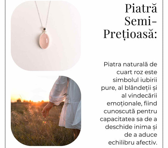 Colier cu argint 925 si piatra din cuart roz natural 9.46 - 10.04 grame – Echilibru si iubire profunda