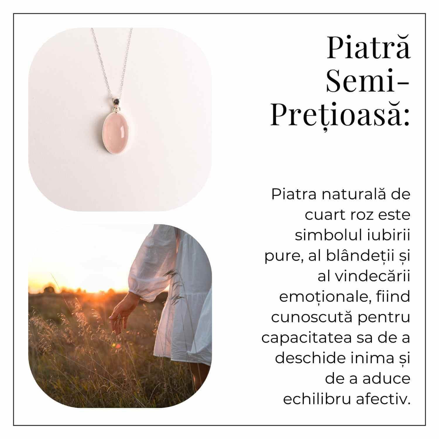 Colier cu argint 925 si piatra din cuart roz natural 9.46 - 10.04 grame – Echilibru si iubire profunda