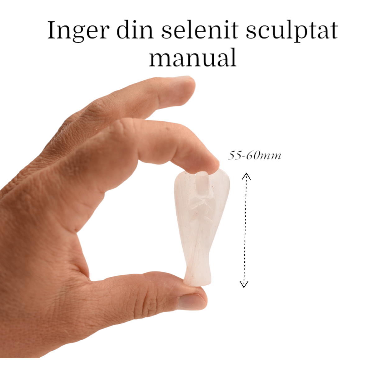 Inger de 55-60 mm Sculptat Manual din Piatra Naturala de Selenit-Protecție și Claritate Spirituală