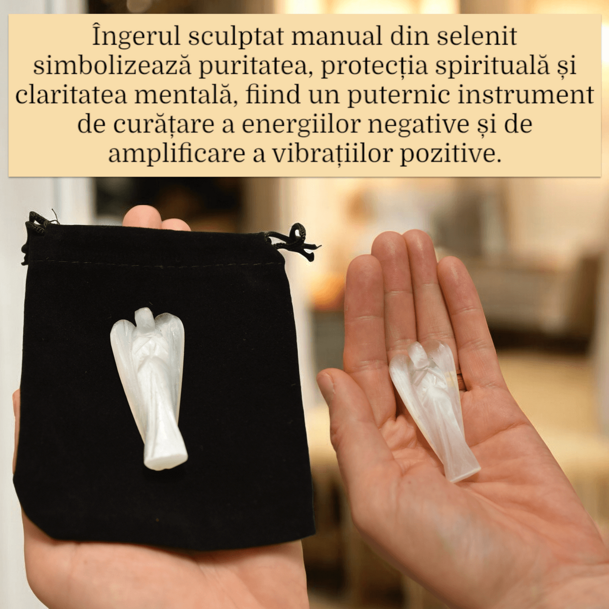 Inger de 55-60 mm Sculptat Manual din Piatra Naturala de Selenit-Protecție și Claritate Spirituală