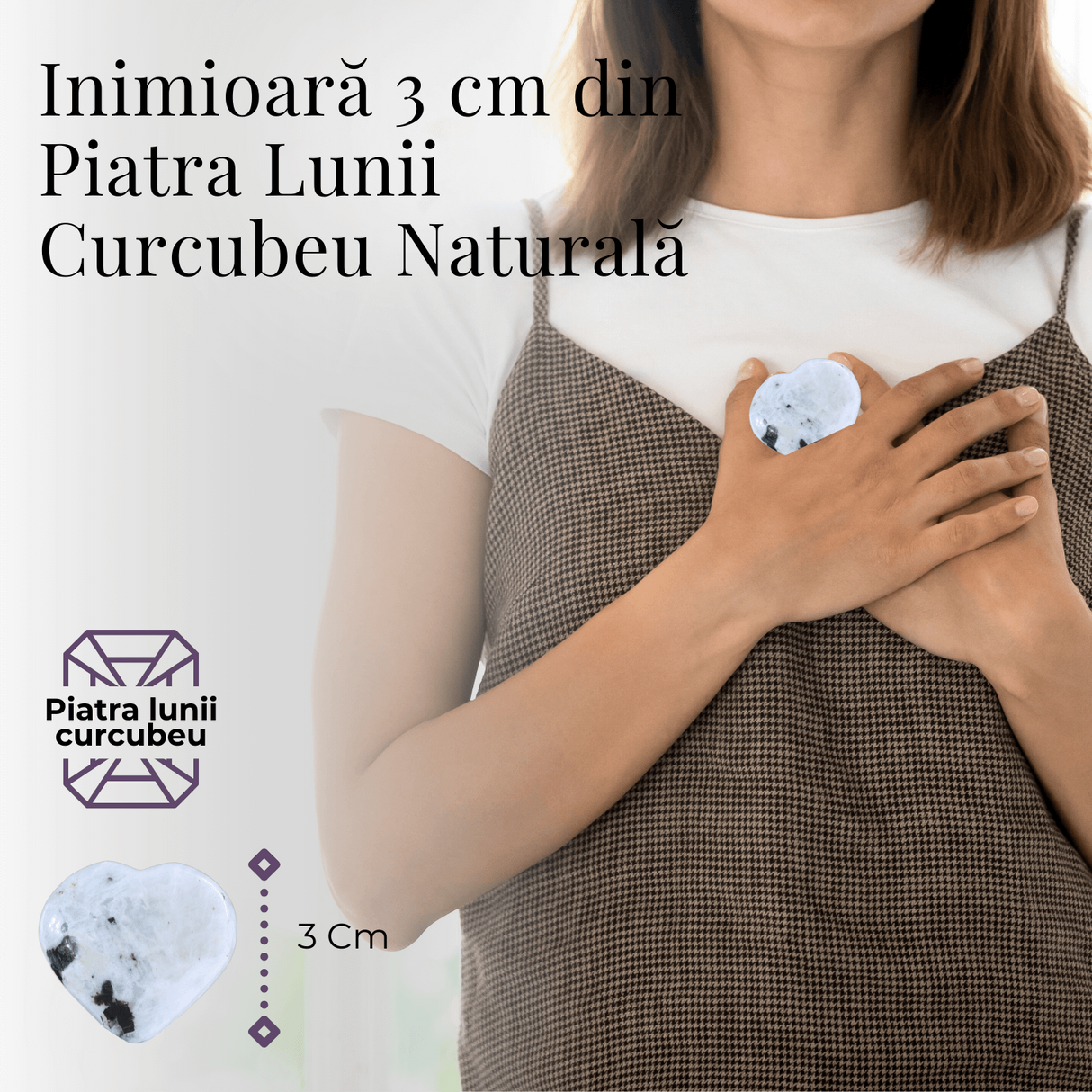 Inima Sculptata Manual din Piatra Lunii Curcubeu - Armonie si Liniste