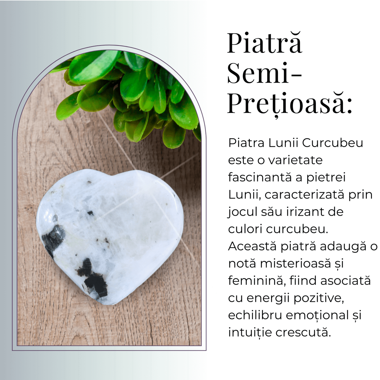 Inima Sculptata Manual din Piatra Lunii Curcubeu - Armonie si Liniste