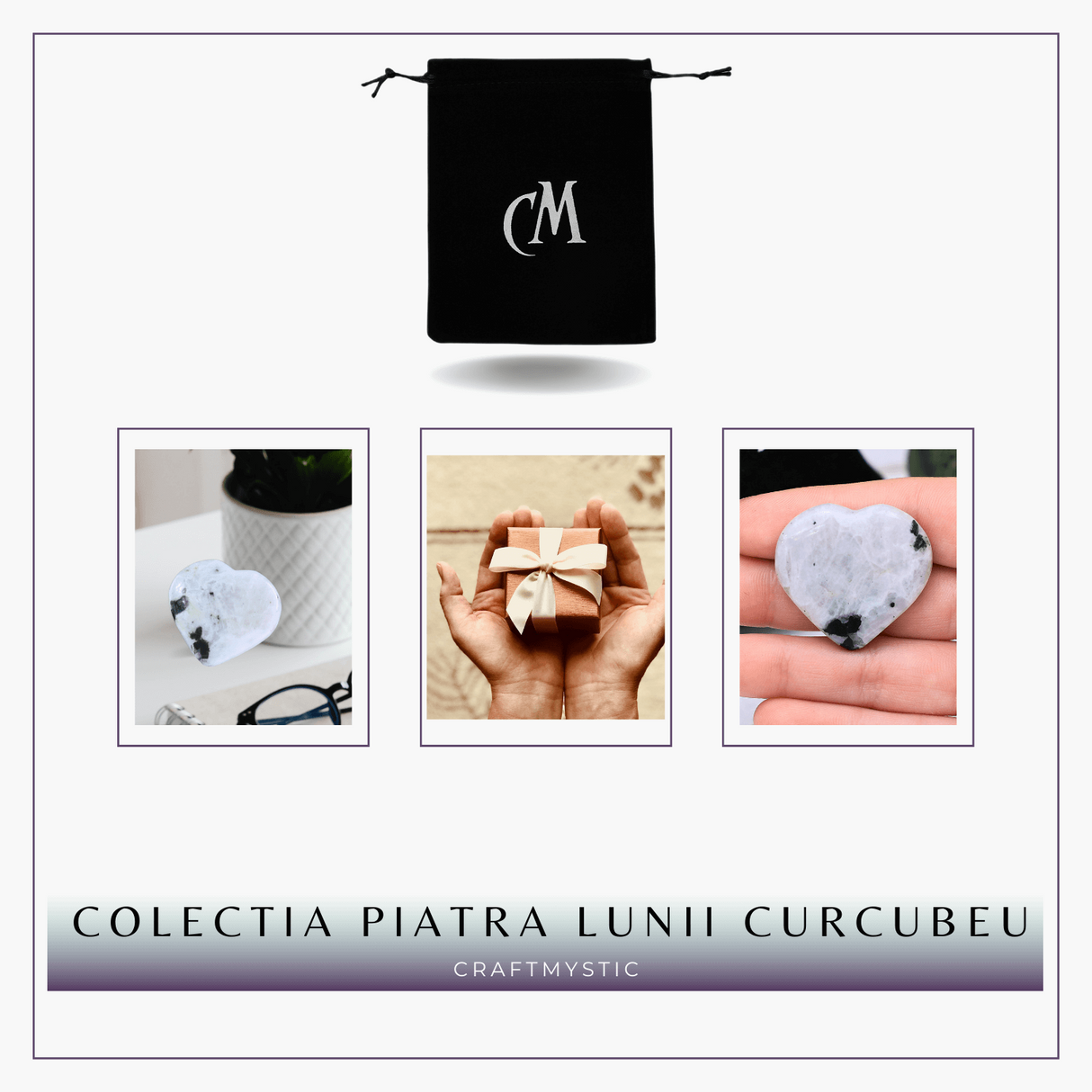 Inima Sculptata Manual din Piatra Lunii Curcubeu - Armonie si Liniste