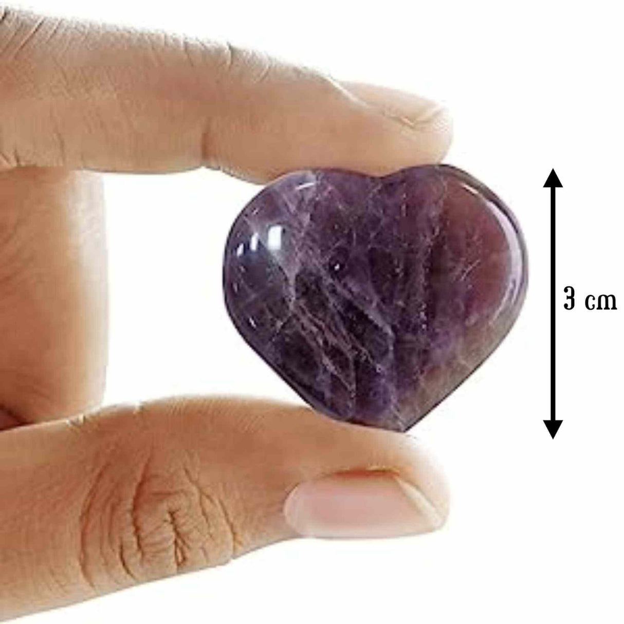 Inimioara din cristal Ametist 3 cm si saculet satin inclus - Terapie, meditatie Reiki, Mini cristale de buzunar