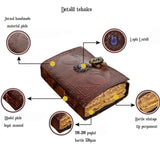 Jurnal din Piele design cu Tripla Luna si piatra semipretioasa Lapis Lazuli - Hartie Vintage tip pergament Ideal pentru Schite si Notite, 20 x 15 cm cm