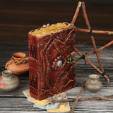 Jurnal Handmade din Piele cu Blocare si Design Carte Hocus Pocus - Hartie Vintage Tip Pergament, Ochiul Al Treilea 190-200 pagini Maro