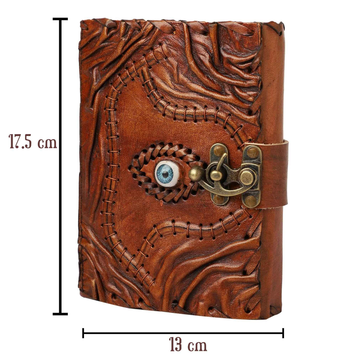 Jurnal Handmade din Piele cu Blocare si Design Carte Hocus Pocus - Hartie Vintage Tip Pergament, Ochiul Al Treilea 190-200 pagini Maro