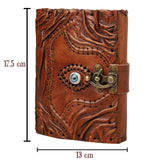 Jurnal Handmade din Piele cu Blocare si Design Carte Hocus Pocus - Hartie Vintage Tip Pergament, Ochiul Al Treilea 190-200 pagini Maro
