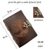 Jurnal Vintage din Piele cu Model Arborele Vietii si Hartie de Pergament Alba 190-200 pagini