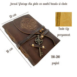 Jurnal Vintage din Piele cu Busola - Jurnal Antic Manual Legat cu Hartie Cu Margine Neregulata, Caiet din Piele pentru Schite si Desene