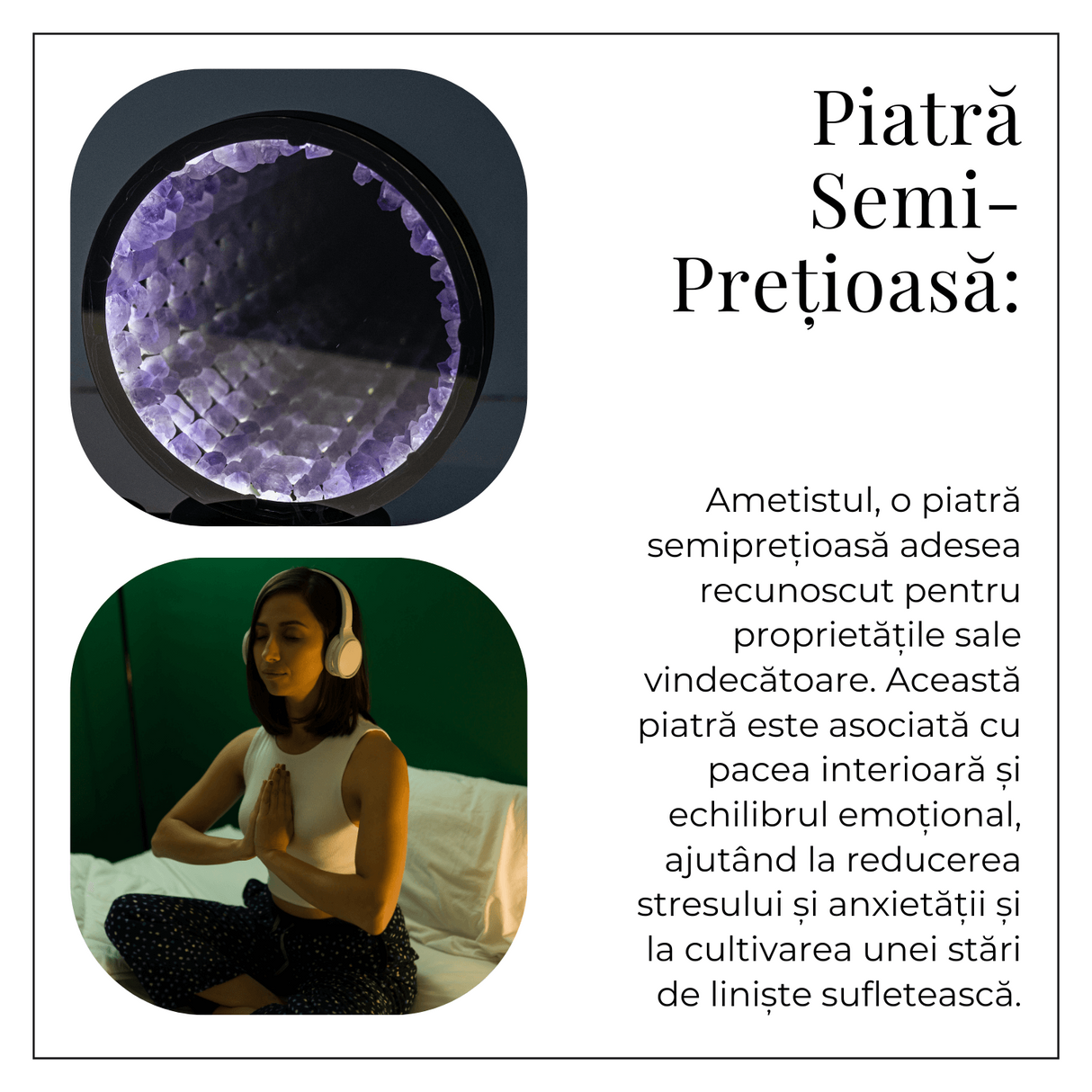 Lampa cu Oglinda si Ametist Natural – Decor cu Iluminare Magica si Cristale Energetice
