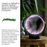 Lampa cu Oglinda si Ametist Natural – Decor cu Iluminare Magica si Cristale Energetice