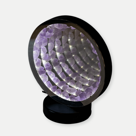 Lampa cu Oglinda si Ametist Natural – Decor Magic cu Cristale Energetice