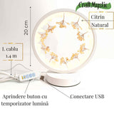 Lampa de Noapte Rotunda cu Cristale Citrin Brut si Rulat – Energie Pozitiva si Calm pentru Casa Ta