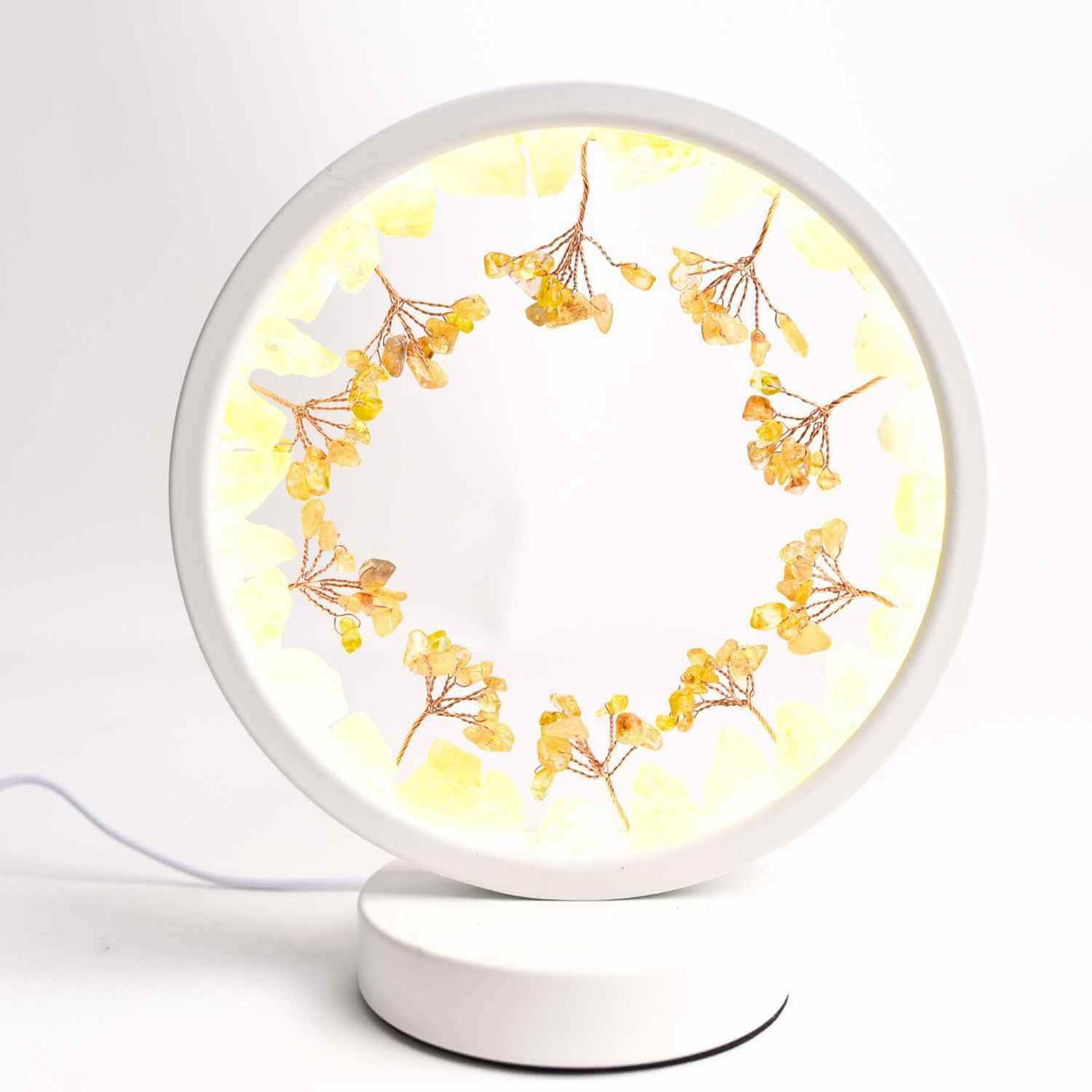 Lampa de Noapte Rotunda cu Cristale Citrin Brut si Rulat – Energie Pozitiva si Calm pentru Casa Ta