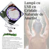 Lampa rotunda de Noapte Naturala cu Cristal de Ametist - USB, Decor Acasa