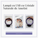 Lampa rotunda de Noapte Naturala cu Cristal de Ametist - USB, Decor Acasa