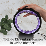 Lampa rotunda de Noapte Naturala cu Cristal de Ametist - USB, Decor Acasa