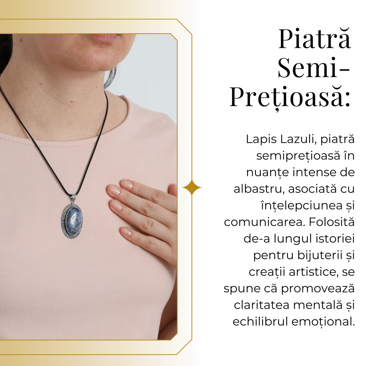 Colier Reglabil cu Pandantiv Oval 40mm de Lapis Lazuli