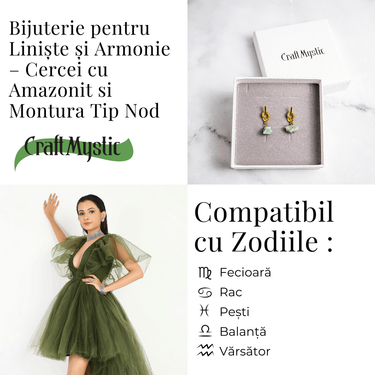 Bijuterie a Linistii – Cercei cu Amazonit si Montura Tip Nod