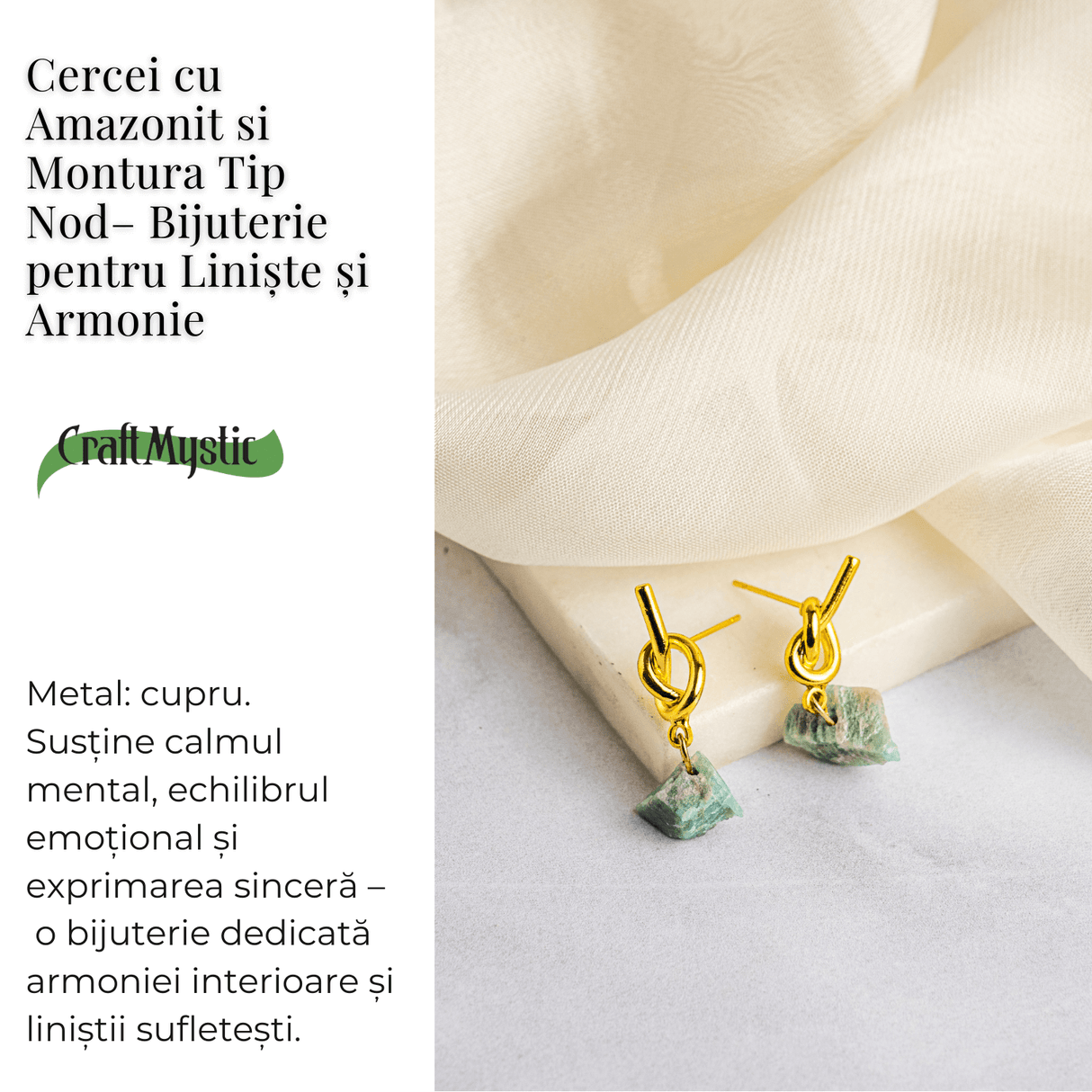Bijuterie a Linistii – Cercei cu Amazonit si Montura Tip Nod