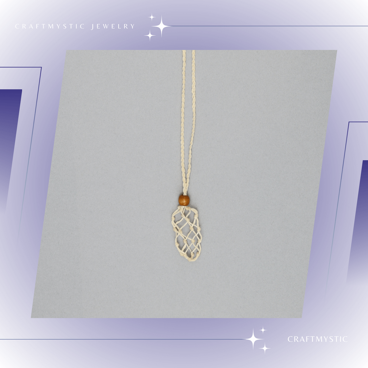 Colier Reglabil Bej Model Macrame din bumbac - Pentru Piatra ta Favorita