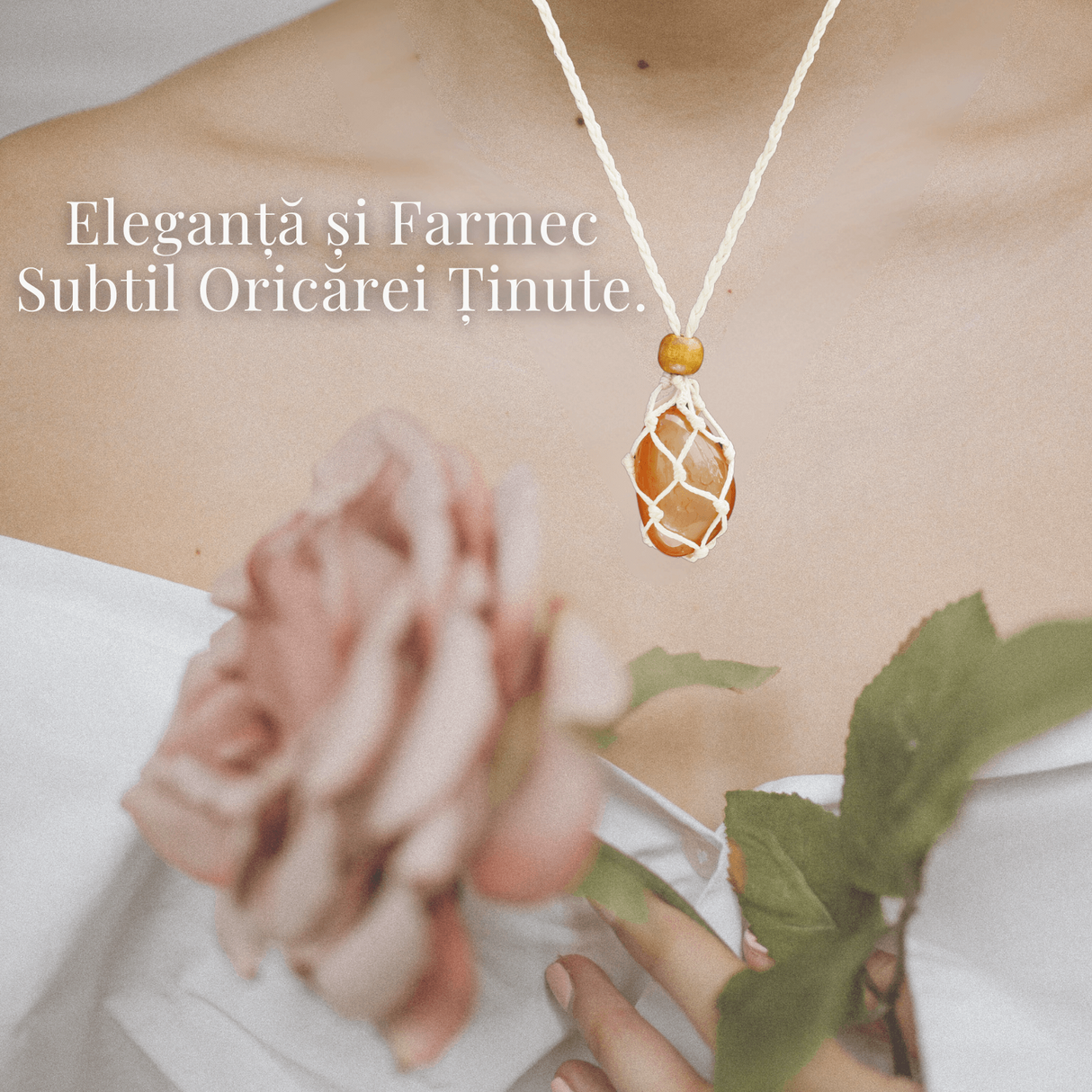 Colier Reglabil Bej Model Macrame din bumbac - Pentru Piatra ta Favorita