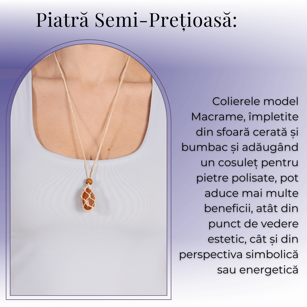Colier Reglabil Bej Model Macrame din bumbac - Pentru Piatra ta Favorita