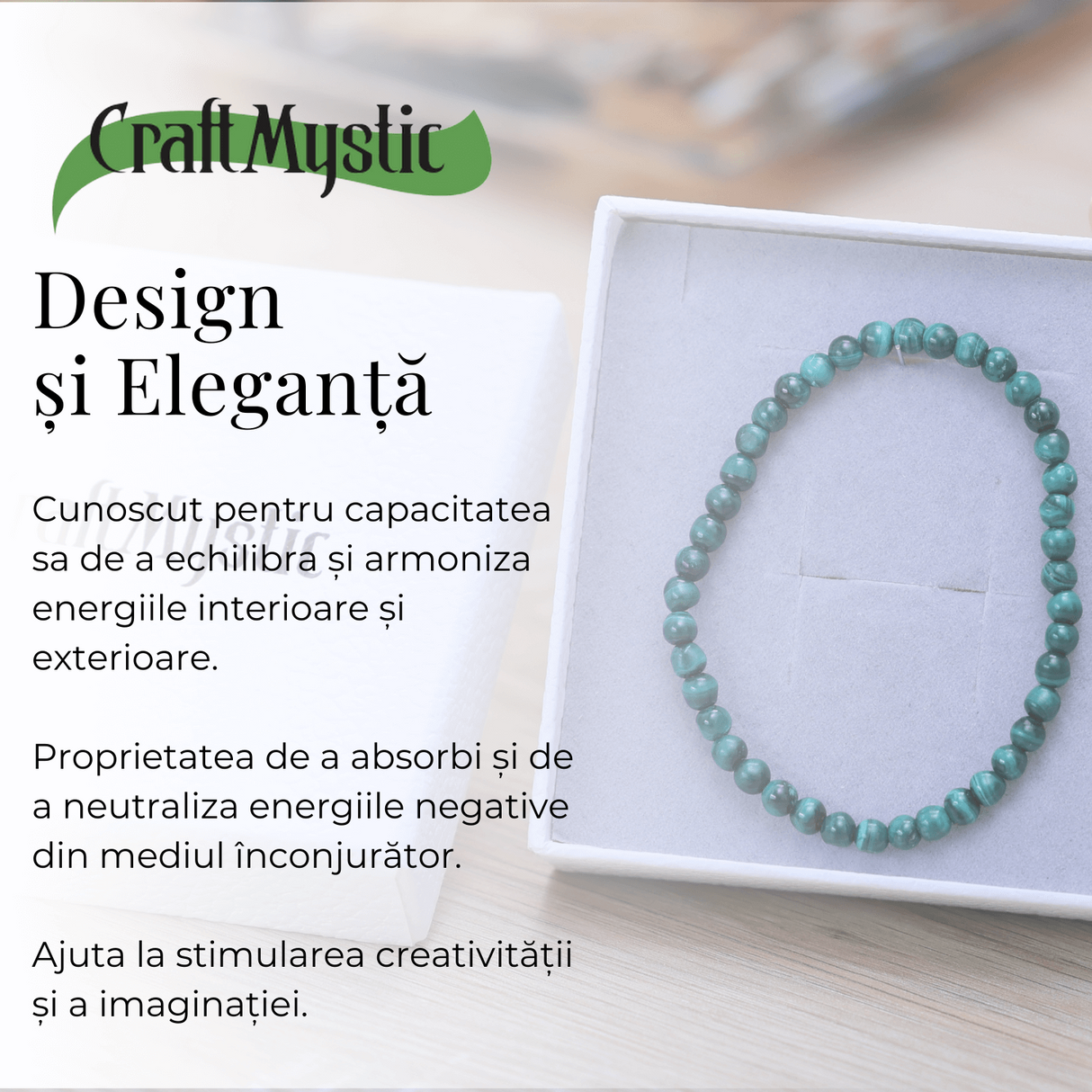 Bratara Elastica cu Margele 5mm din Malachit Semipretios Natural