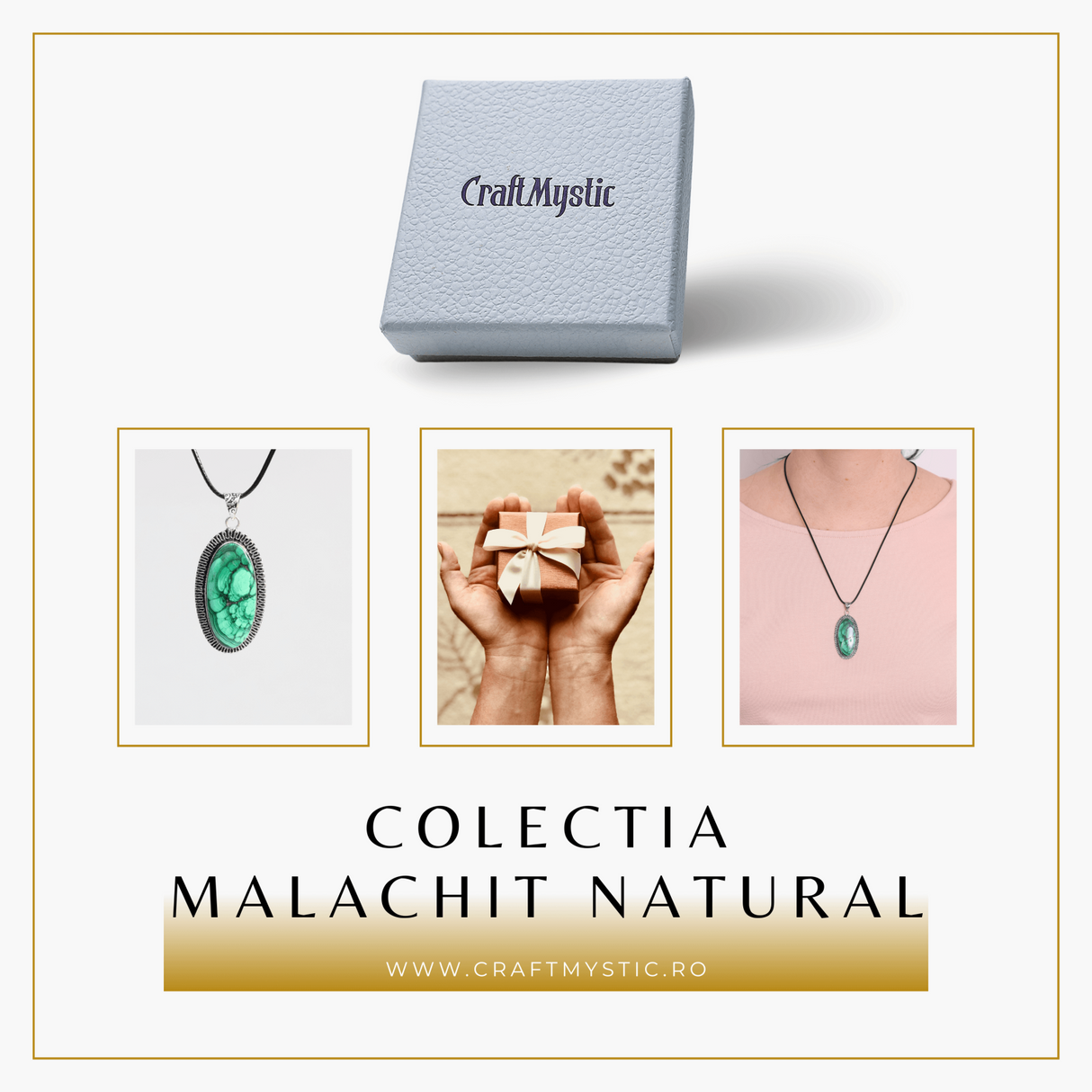 Colier Reglabil cu Pandantiv Argintiu 40mm in Forma Ovala din Malachit Natural