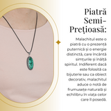 Colier Reglabil cu Pandantiv Argintiu 40mm in Forma Ovala din Malachit Natural