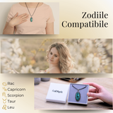 Colier Reglabil cu Pandantiv Argintiu 40mm in Forma Ovala din Malachit Natural