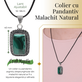 Colier Reglabil cu Pandantiv Argintiu 40mm in Forma Dreptunghiulara din Malachit Natural